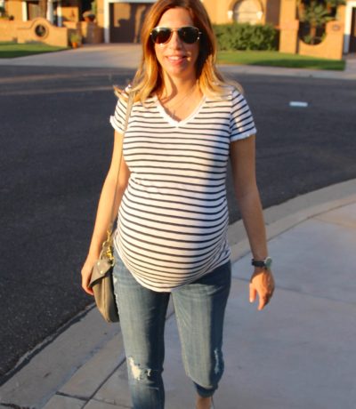 navy and white striped maternity tee