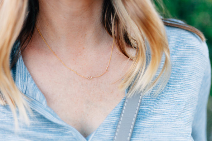 madewell distressed jeans, maya brenner initial necklace